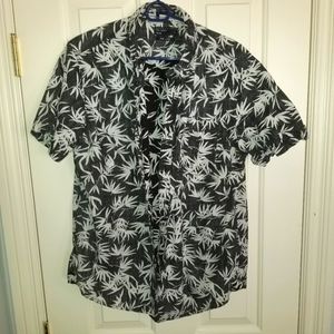 White/black floral button up mens shirt (large)